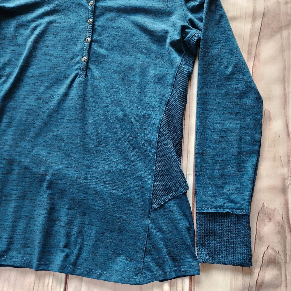 **SOLD** Kuhl "Svenna" Waffle Knit Henley Long Sleeve Shirt Teal Blue | Size S - Picture 2 of 12